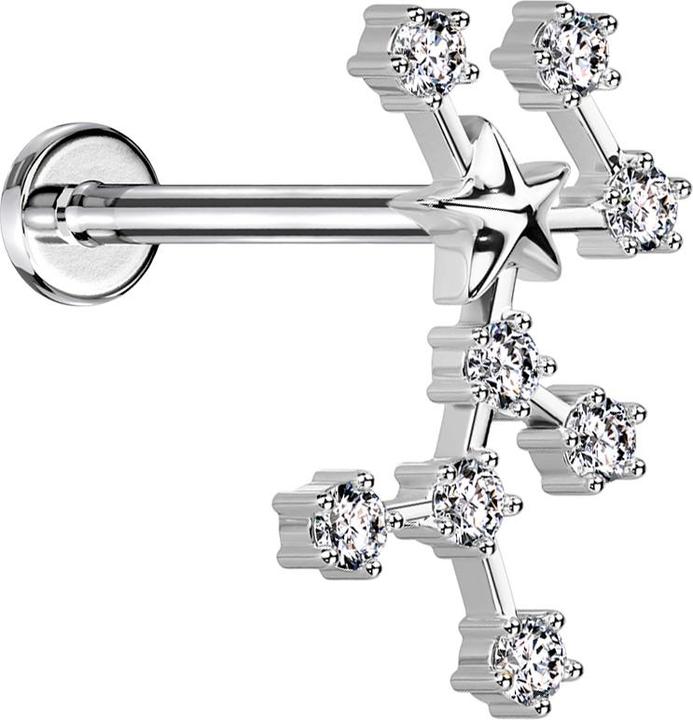 Produktbild Star Piercing Micro Labret Innengewinde silber Sternzeichen Jungfrau mit Kristallen (Messing, Chirurgenstahl 316L)