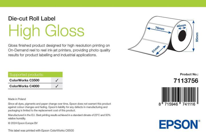 Immagine prodotto Epson Rotolo fustellato di etichette ad alta lucentezza (7.60 cm)