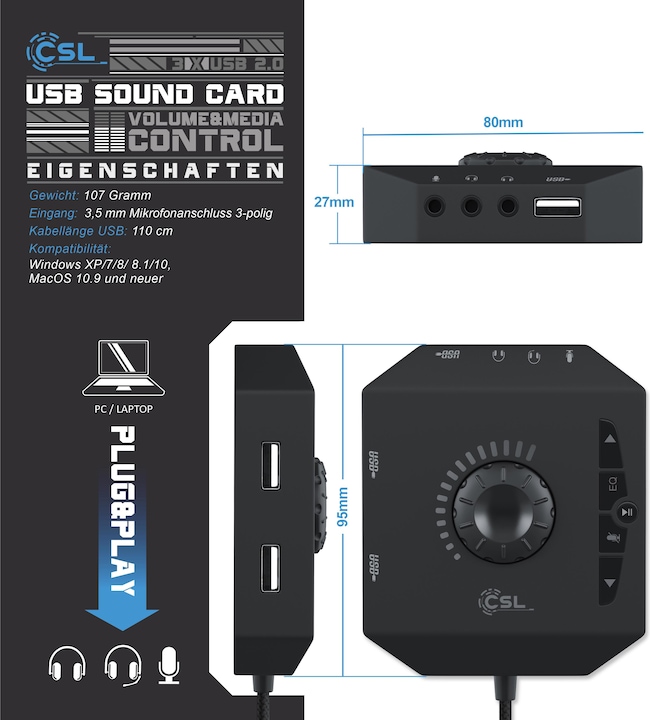 Produktbild CSL externe USB Soundkarte (USB 2.0)