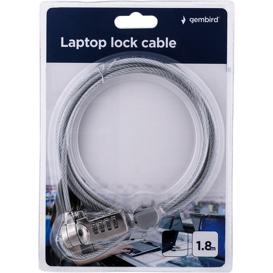 Thumbnail - Gembird LK-CL-01 - Notebook Locking Cable - 1.8, Notebook Security, Silber