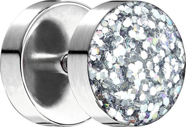 Produktbild Star Piercing Fake Plug mit glitter Kuppel silber (ohne Messing, Chirurgenstahl 316L)