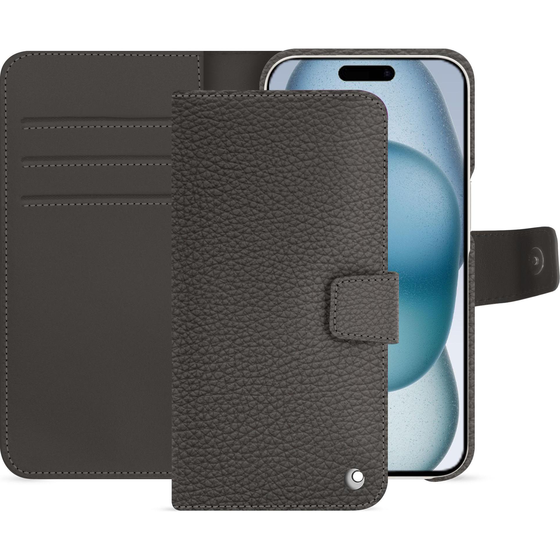 Thumbnail - Noreve Lederschutzhülle Apple iPhone 15 (Apple iPhone 15), Smartphone Hülle, Grau
