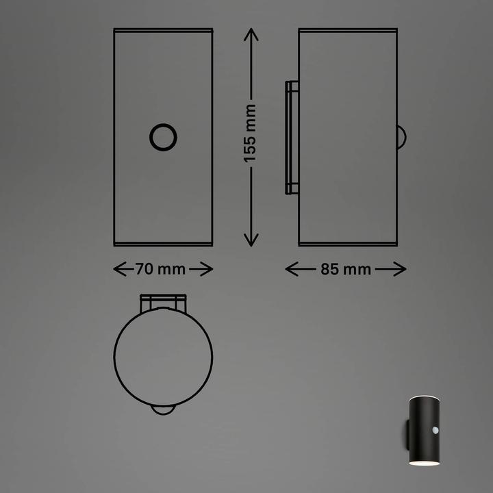 Image du produit Briloner Applique murale d'extérieur à LED rechargeable,capteur,noir,2xLED/6W (700 lm, IP44)