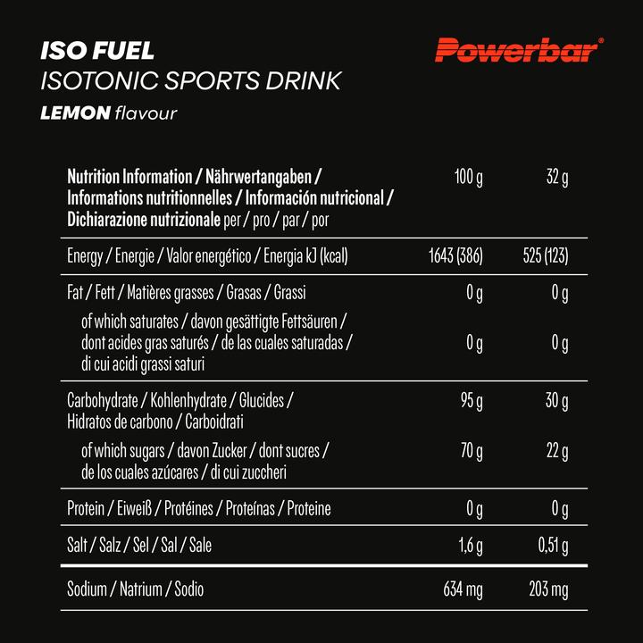Nutritional values and ingredients Powerbar BlackLine Iso Fuel Isotonic Sports Drink (Lemon, 1 x)
