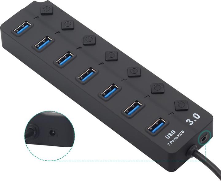 Produktbild Deltalabs USB 3.0 Hub Adapter mit USB Port Steuerung Tastenschalter 5GB/s, 7 Ports (USB-A, 7 Ports)