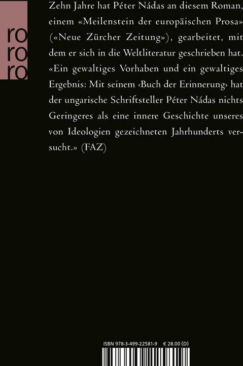 Produktbild Buch der Erinnerung (Deutsch, Péter Nádas, 1999)