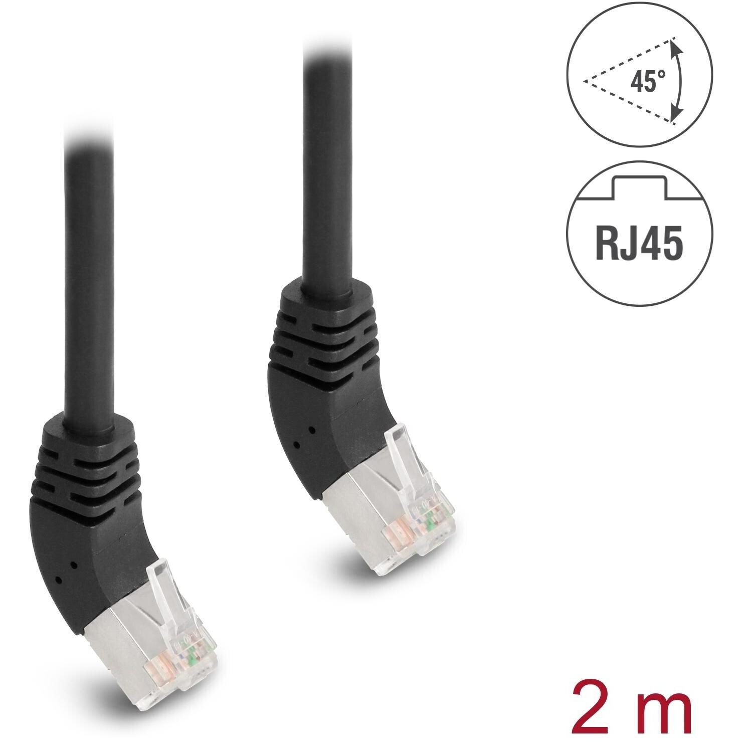 Thumbnail - Delock Patchkabel 45° oben gewinkelt Cat 6A, S/FTP, 2 m, Schwarz (S/FTP, CAT6a, 2 m), Netzwerkkabel