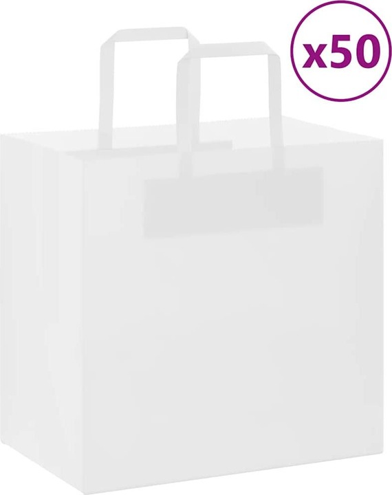 Produktbild VidaXL Kraftpapiertüten 50 Stk. mit Henkel Weiss 26x17x25 cm Papiertüte (Geschenktüte, 50 x)