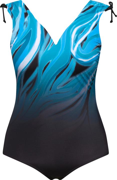 Image du produit Ulla Popken Maillot de bain à bonnets souples. Imprimé océan. Matière recyclée. Ruban à froncer. (44)