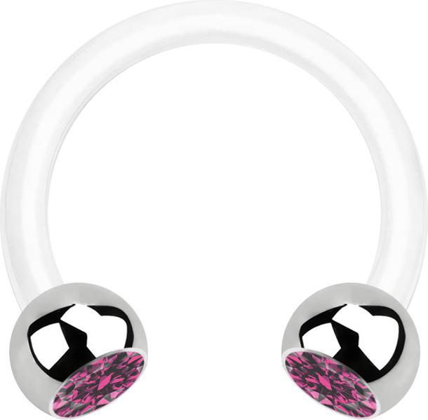 Actual product image Star Piercing Micro Circular Barbell white with two balls silver crystal pink (without brass, Surgical steel 316L, Plastic)