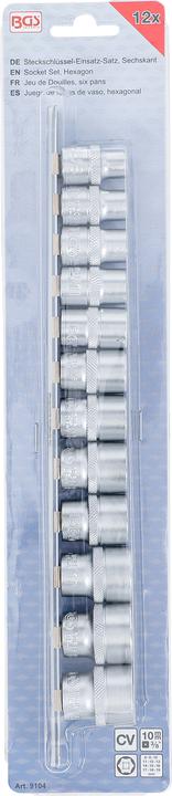 Produktbild BGS Steckschlüssel-Einsatz-Satz, Sechskant | Antrieb Innenvierkant 10 mm (3/8") | SW 8 - 19 mm | 12-tlg. (3/8")