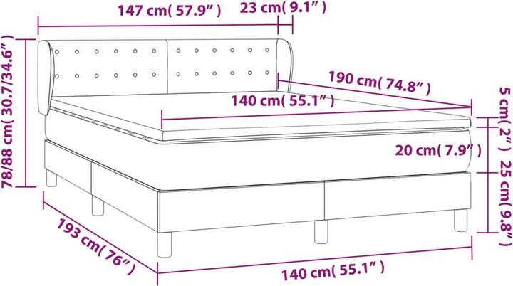 Produktbild vidaXL Boxspringbett (140 x 190 cm)
