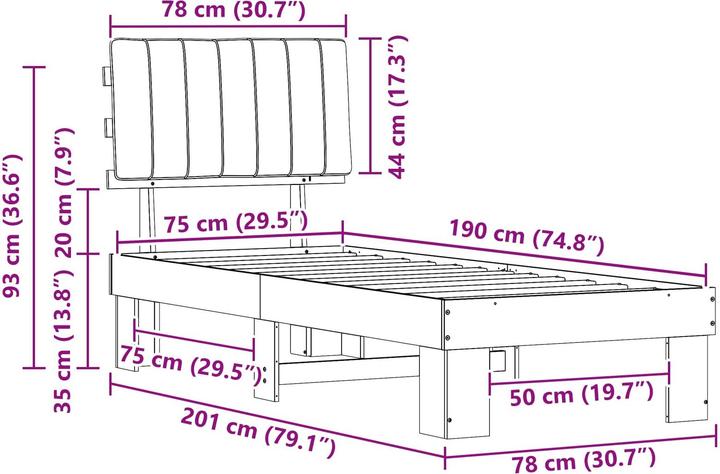 Produktbild vidaXL Bettrahmen (75 x 190 cm)