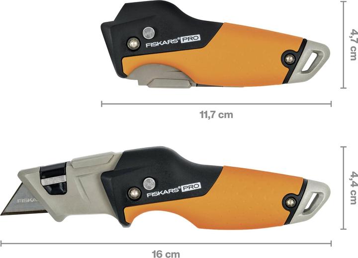 Produktbild Fiskars Universal-Klappmesser, Länge 17 cm, Rostfreier Stahl/Kunststoff, Schwarz/Orange, CarbonMax