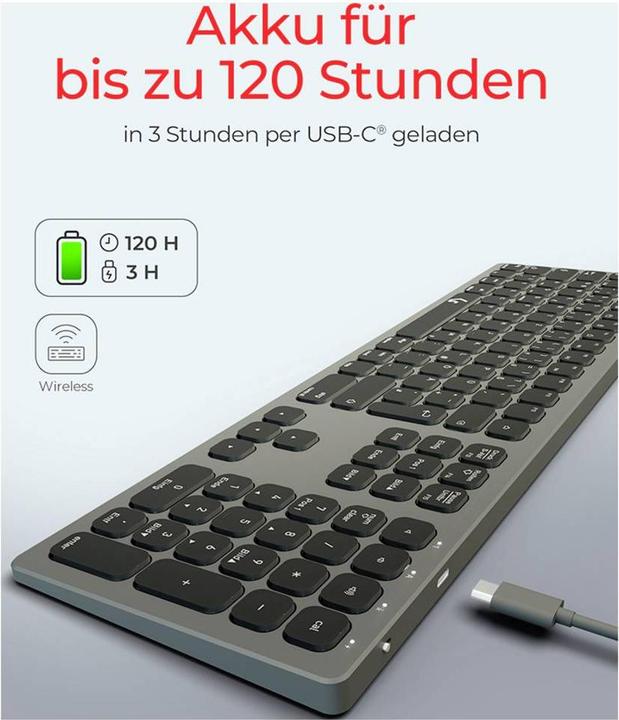 Actual product image KeySonic Full-Size Aluminum Keyboard, Bluetooth® & RF, for Win & macOS (DE, Wireless)
