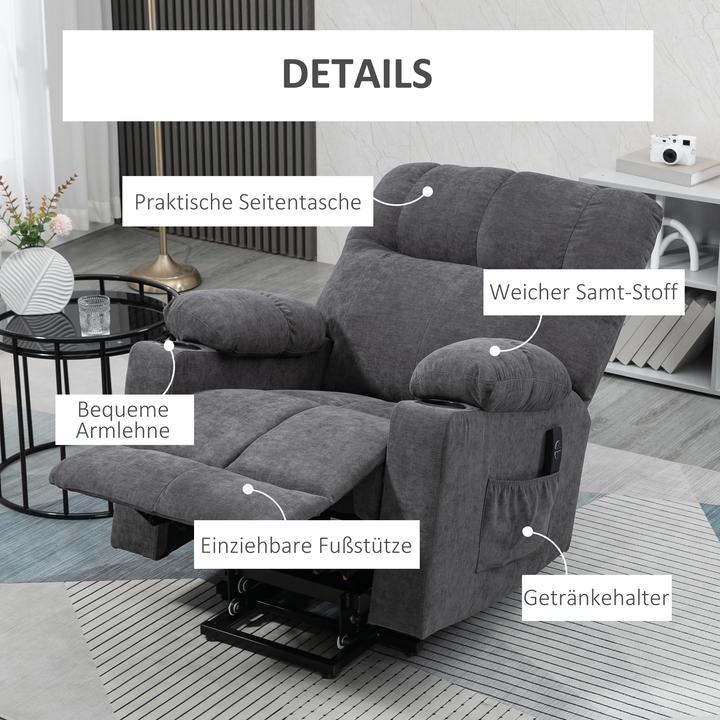 Produktbild Homcom Sessel mit Aufstehhilfe Polyester, Metall Dunkelgrau