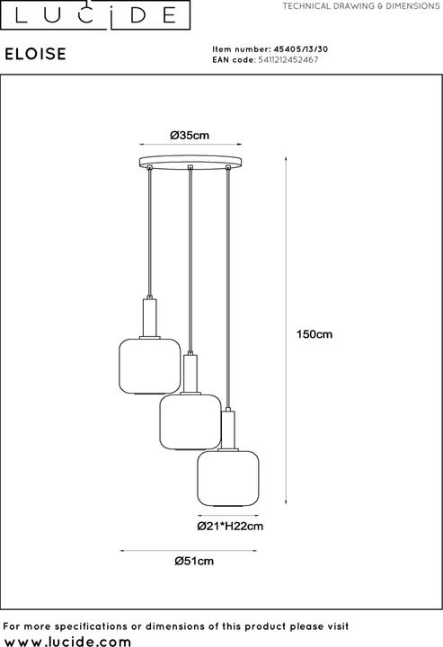 Actual product image Lucide hanglamp 3xe27 bruin/zwart glass (E27)