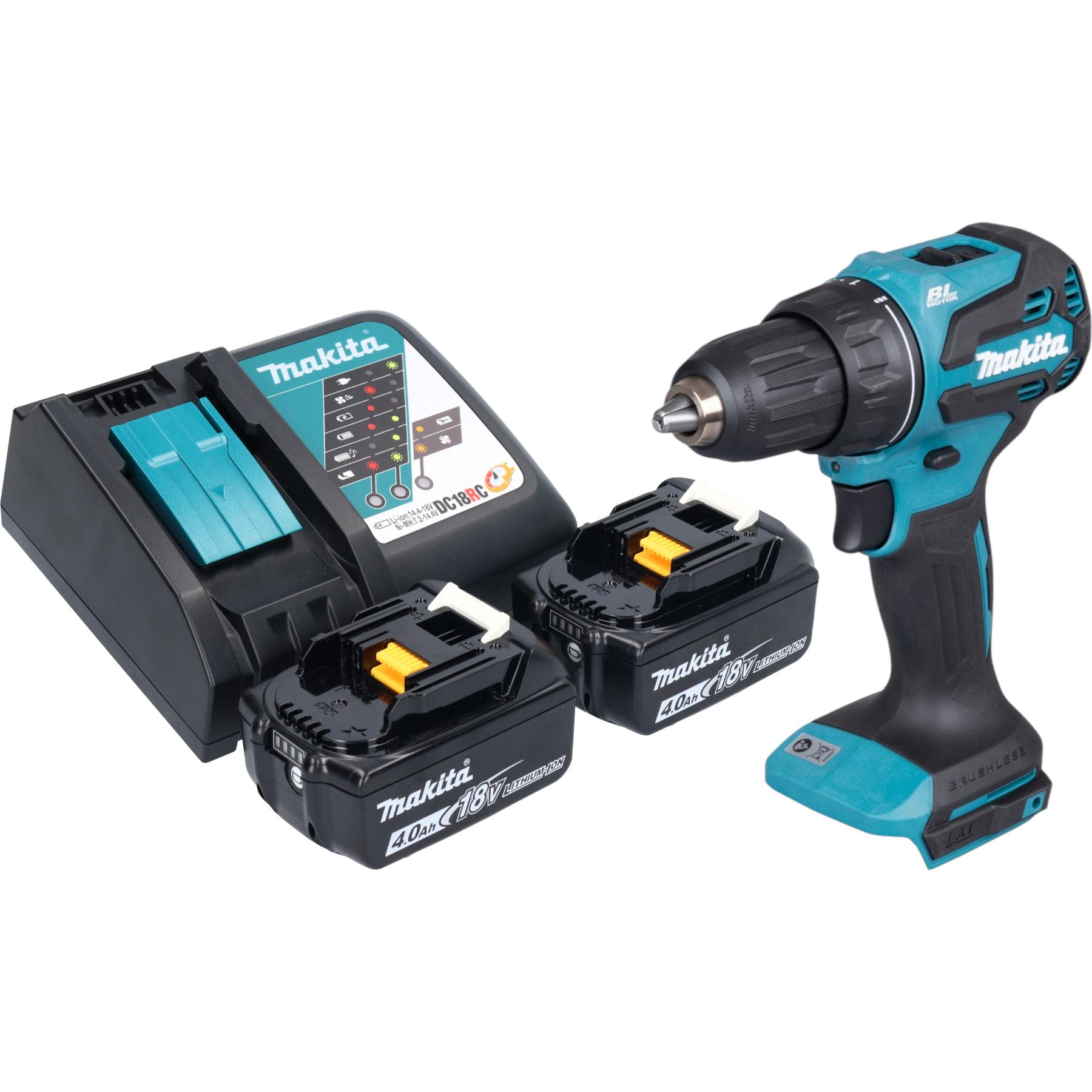 Makita, Trapano + Avvitatore a batteria, DDF 490 RM Akku Bohrschrauber 18 V 65 Nm 1/2" Brushless + 2x Akku 4,0 Ah + Ladegerät