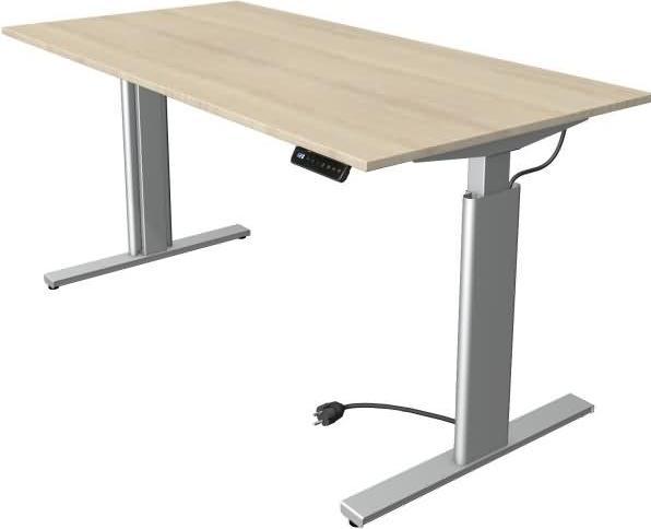 Produktbild Kerkmann Move 3 höhenverstellbarer Schreibtisch ahorn rechteckig T-Fuss-Gestell silber 160,0 x 80,0 (160 x 80 x 72 cm)