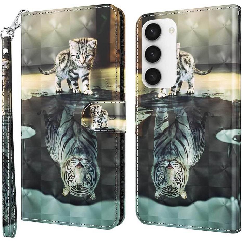 Thumbnail - Cover-Discount Galaxy S23 - Etui Glitzer Effekt Katze (Samsung Galaxy S23+), Smartphone Hülle, Mehrfarbig