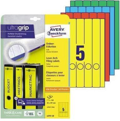 Actual product image Avery L4751-20 Labels 38x297mm