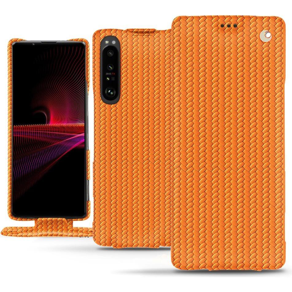 Noreve Lederschutzhülle vertikal (Sony Xperia 1 III), Smartphone Hülle, Orange