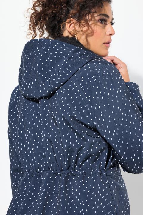 Image du produit Ulla Popken Veste longue Softshell imperméable, avec capuche, motif gouttes de pluie (46, 48)