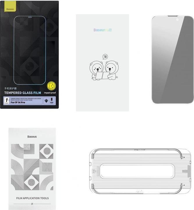 Produktbild Baseus Privacy Tempered Glass for iPhone 14 Pro Full Screen 0.4mm Privacy Filter Anti Spy + Mounting (Apple iPhone 14 Pro)