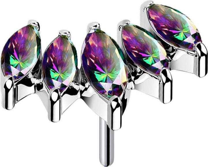 Actual product image Star Piercing Threadless fan silver with five crystals dark multicolour (Titanium, without brass)