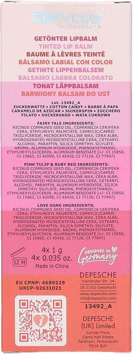 Nutritional values and ingredients Top Model Topmodel - TOPModel Tinted Lip Balm - 4 colors - 4 x 1g (Lip balm)