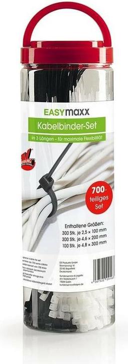 Produktbild Easymaxx Kabelbinder Set 700 Stück, Schwarz/Weiss 100 mm x 2.5 mm (Kunststoffkabelbinder, 100 mm, 700 Stk.)