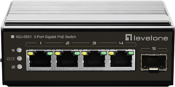 Productafbeelding LevelOne Schakelaar 5Port Gigabit PoE DIN-Rail,-30°C tot 65°C (5 ports)