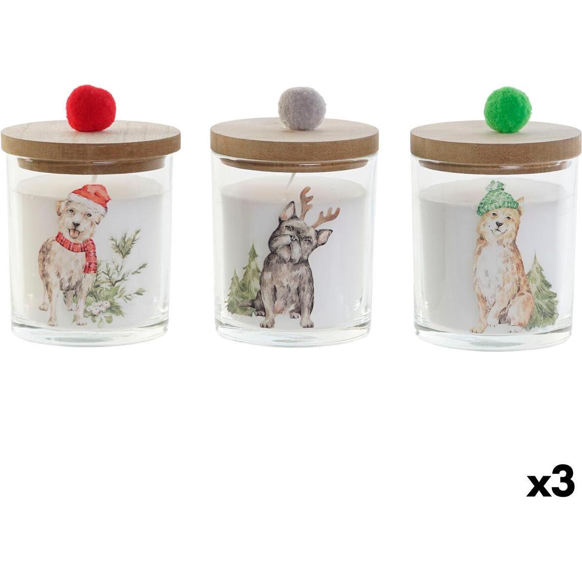 DKD Home Decor, Candela, Kerze Bunt Bommeln Weihnachten 8 x 8 x 9 cm 8 x 8 x 11 cm (3 Stück) (2 Stück) (3 pz.)