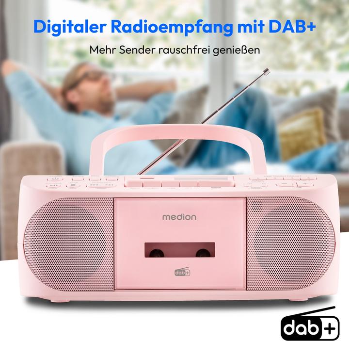 Actual product image Medion MED MD400003 LIFE DRX-1 rosa Radiorekorder mit CD-Spieler und Kassettendeck (DAB+, FM, PLL, Bluetooth)