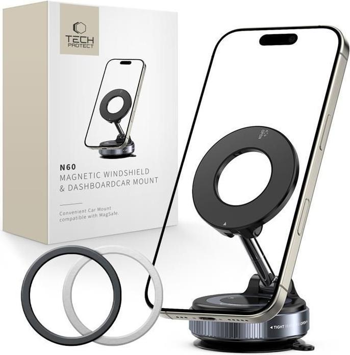 Immagine prodotto 4Kom Tech-Protect N60 Magnetischer Magsafe Windschutzscheiben- Und Armaturenbrett-Halterung Schwarz
