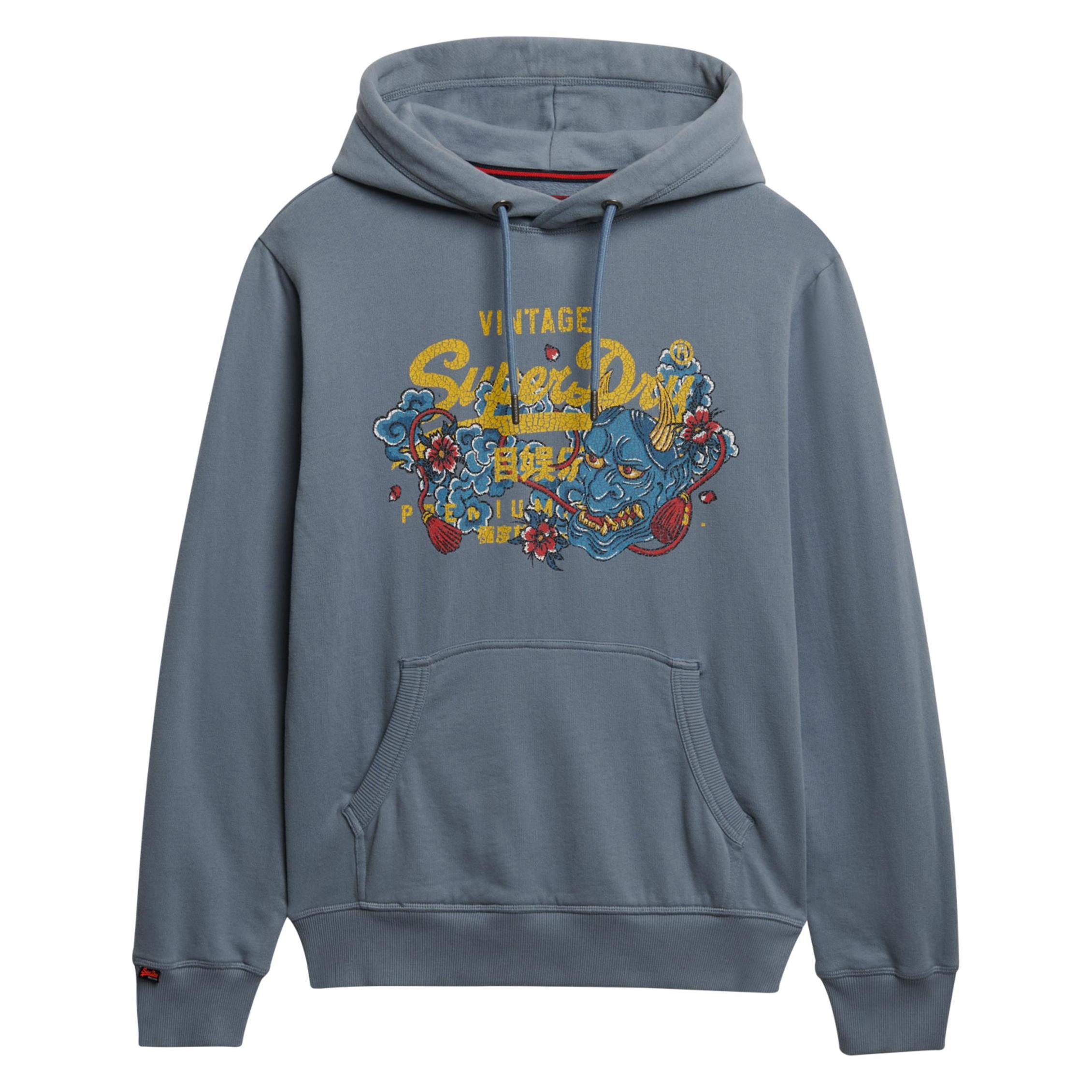 Superdry, Herren, Pullover, Vi Tokyo Relaxed Hood, Blau, Grau, (M)