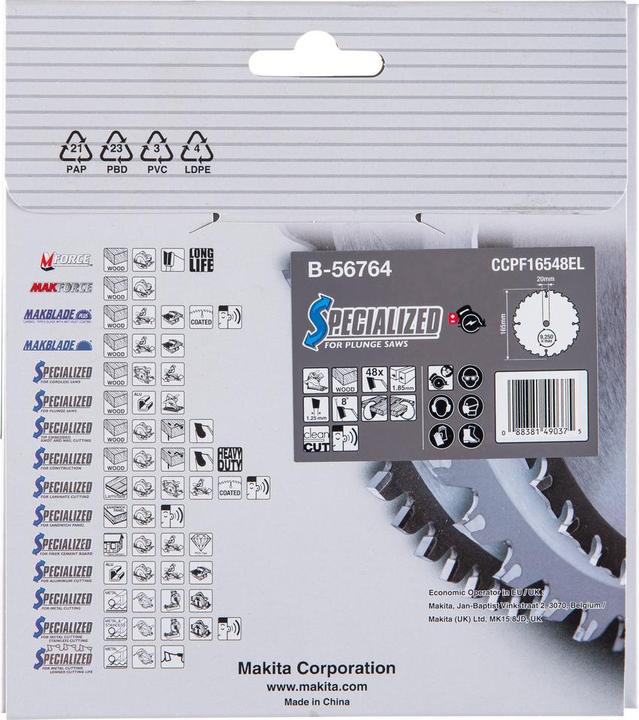 Produktbild Makita SPECIALIZED Kreissägeblatt für Holz 165 x 20 x 1,85 mm 48 Zähne ( B-56764 )