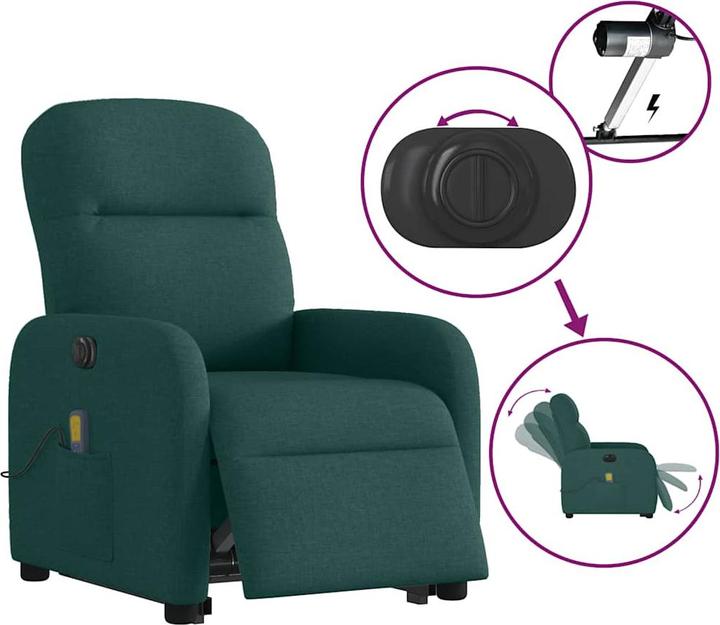 Image du produit VidaXL Fauteuil de massage électrique avec fonction releveur Vert foncé Tissu