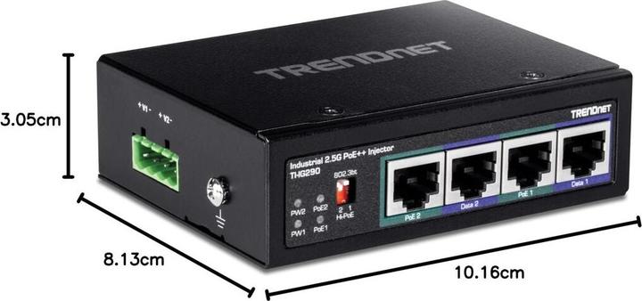 Actual product image Trendnet ti-ig290 poe injector 95w 2-port industrial 2.5g poe (802.3af (PoE), 802.3at (PoE+), 802.3bt (PoE++), 95 W)