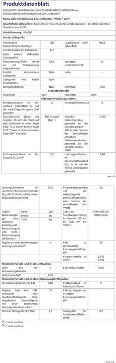 Nutritional values and ingredients Müller Licht E27 LED W bulb shape (E27, 806 lm, 1x)