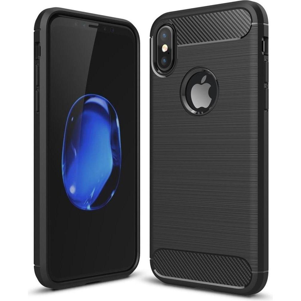 König Design Hülle Handy Schutz für Apple iPhone X XS Case Cover Bumper Carbon Optik Schwarz (Apple iPhone X), Smartphon...