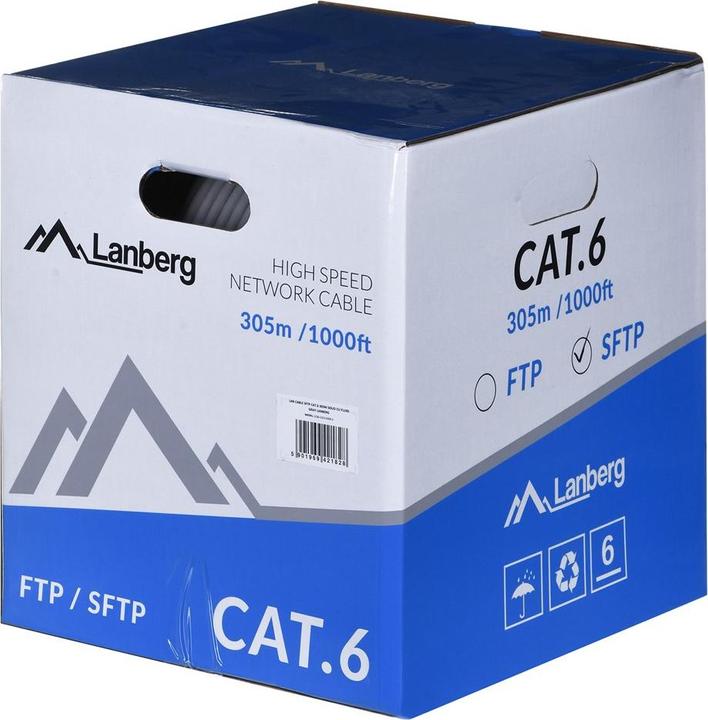 Actual product image Lanberg LCS6-11CU-0305-S SFTP stranded cable CU, cat. 6, 305m, pilka (S/FTP, CAT6, 305 m)