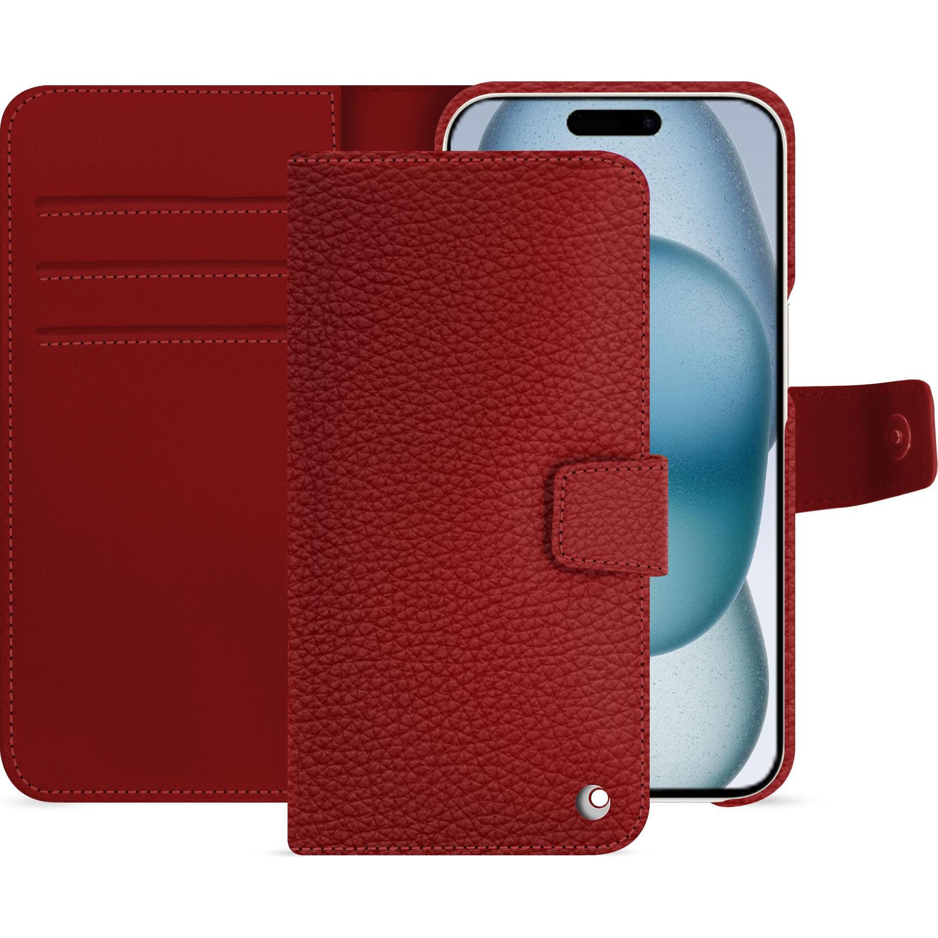 Noreve Lederschutzhülle Apple iPhone 15 (Apple iPhone 15), Smartphone Hülle, Rot