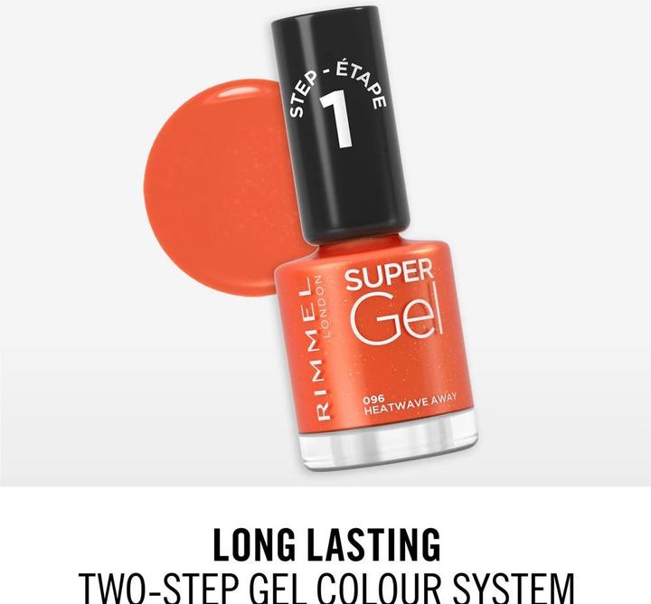 Produktbild Rimmel London Rimmel - Super Gel STEP1 - Gel nail polish 12 ml 096 Heatwave Away (096 Heatwave Away, Gel-Effekt Nagellack)