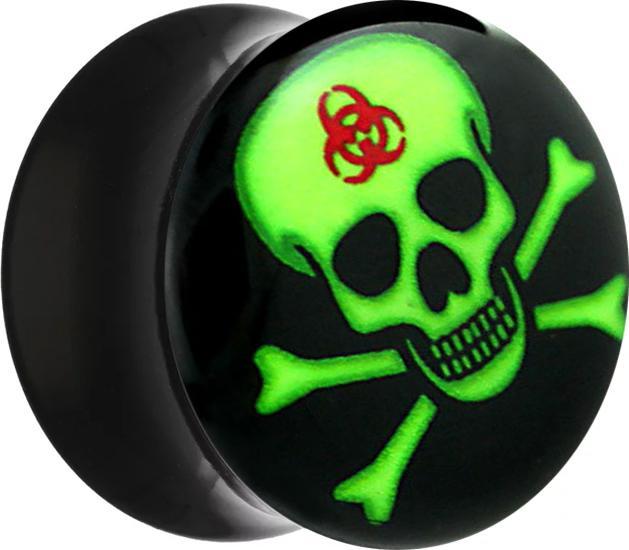 Produktbild Star Piercing Flared Plug mit grünem Totenkopf (ohne Messing, Kunststoff)