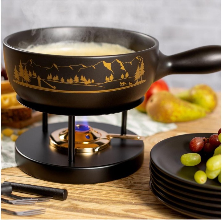 Image du produit Kuhn Rikon Set à fondue au fromage Panorama des Alpes noir Ø 23 cm avec assiettes (Fondue au fromage)