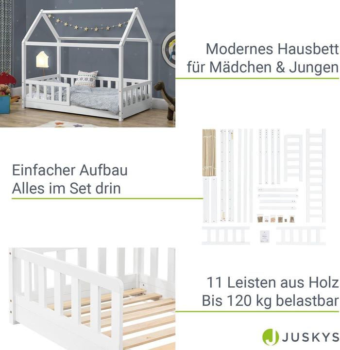 Image du produit Juskys Kinderbett Marli 80x160cm - Weiss (80 x 160 cm)
