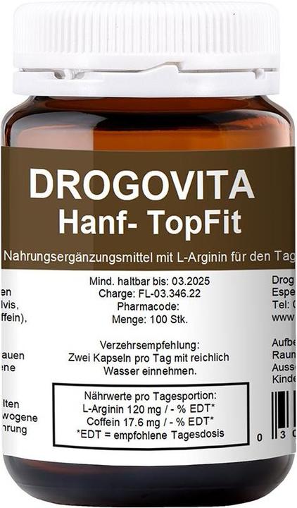 Nutritional values and ingredients Drogovita Hemp TopFit Caps (100 Piece, Capsules, 147 g)