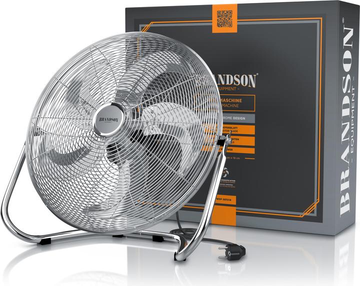 Actual product image Brandson Windmaschine Chrom Bodenventilator im Retro Stil, hoher Luftdurchsatz, 120W, Silber, 50cm Ø, neigbar (65 dB)