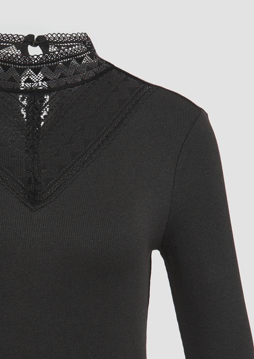 Produktbild S.Oliver T-Shirt Schmales Rippshirt mit Spitzeneinsatz am Ausschnitt (XXL)